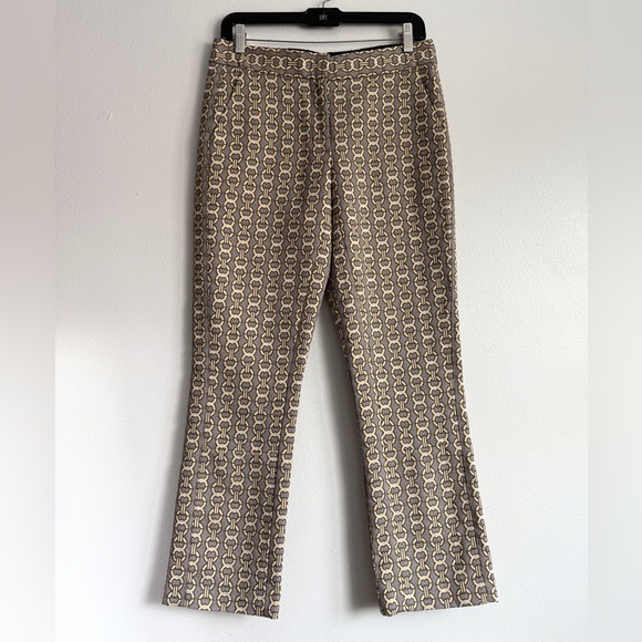 Tory Burch Pants - Tory Burch Luxury Gemini Link Jacquard Slim Pants Neutral Gold Office Sz 4